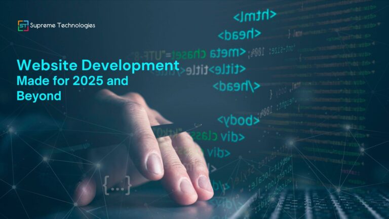 Web developer coding next-gen website with futuristic tools and responsive design.